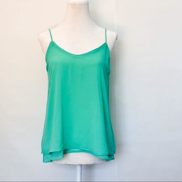 Teal Green Spaghetti Strap Tank Top Chiffon - Picture 2 of 6